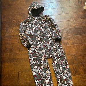 Kids Sports-Themed Hooded One Piece Pajama One Piece Large ( 10-12)